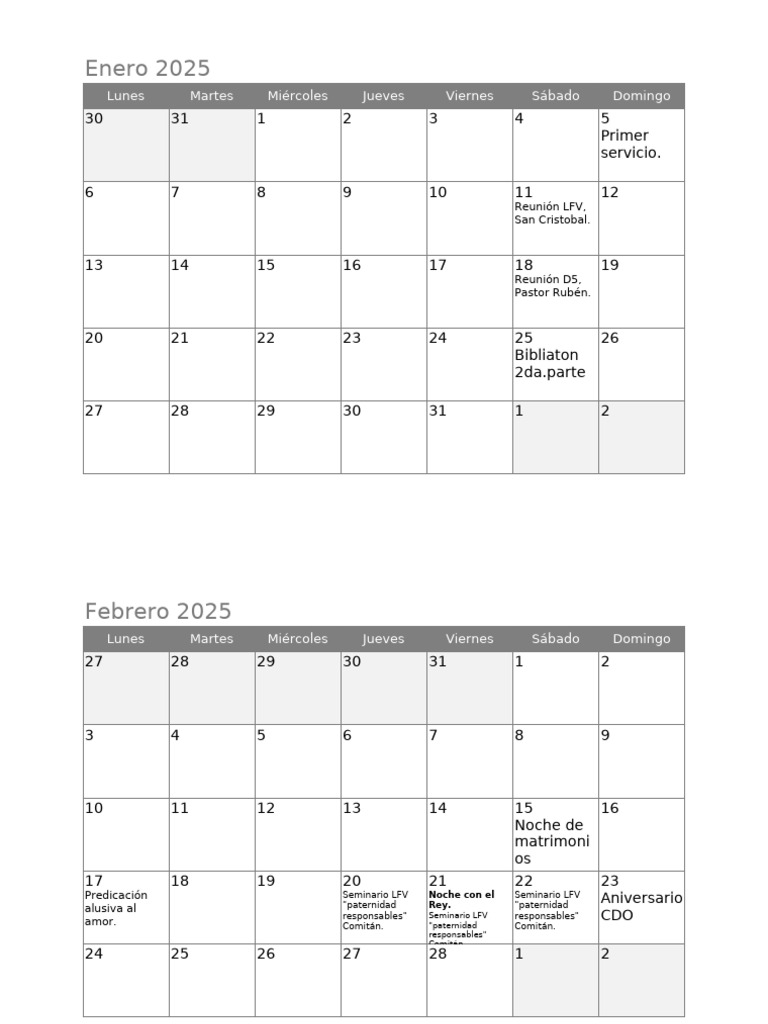 Calendario de Eventos 2025 LFV | PDF