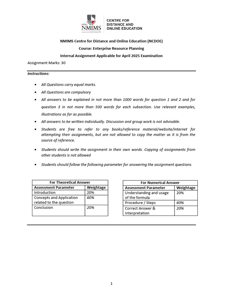 ERP Assignment for April 2025 Exam | PDF | Enterprise Resource Planning