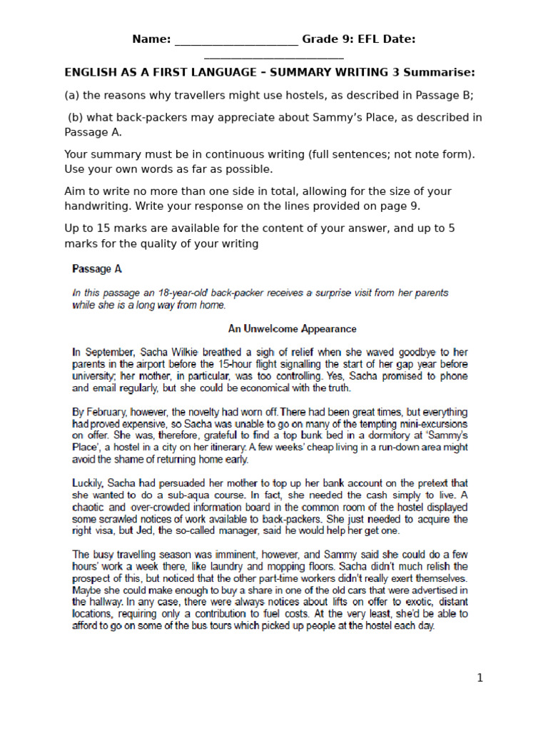 Grade 9 Summary Writing Exercise | PDF | Linguistics | Human Communication