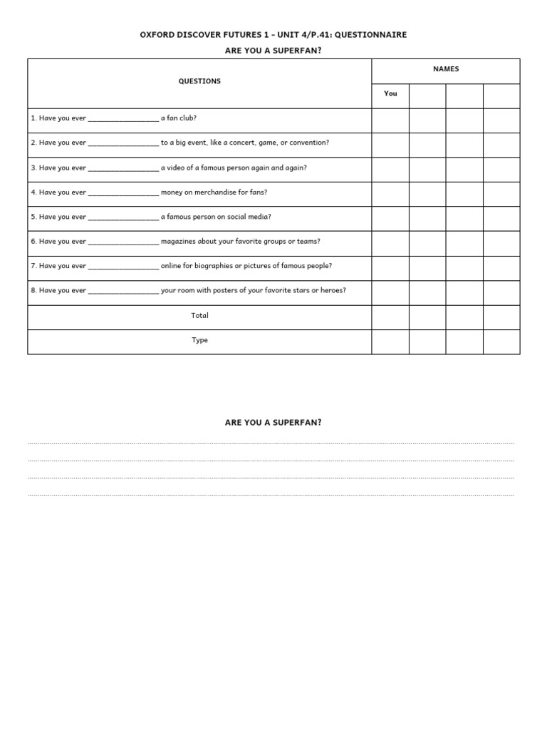 ODF 1A - U4 p.41 Questionnaire | PDF