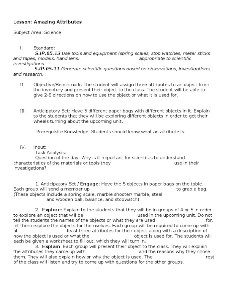 Amazing Attributes Lesson | PDF | Scientific Method | Thought