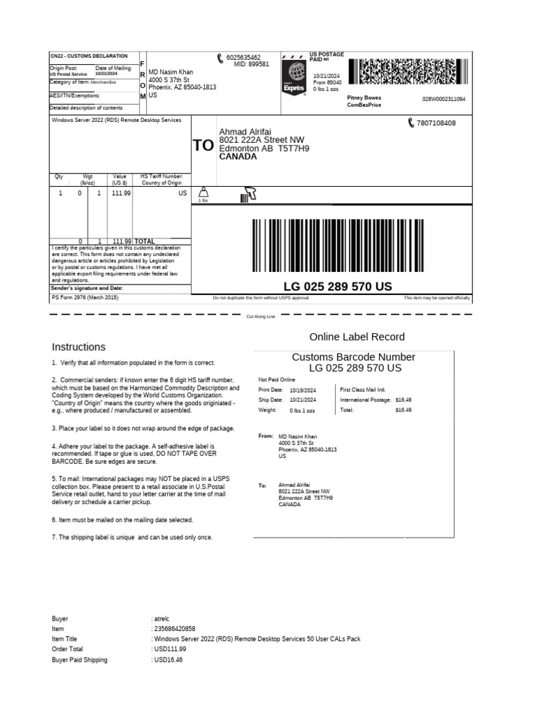 LG 025289570 Us | PDF | United States Postal Service | Mail