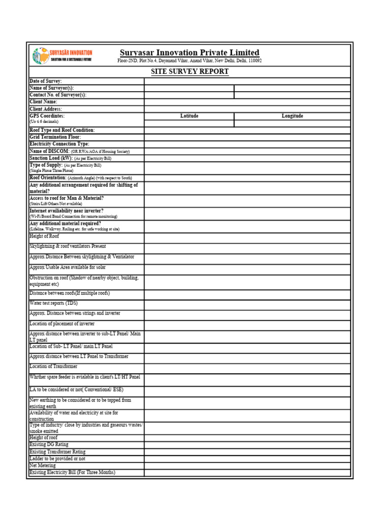 Solar Site Survey Report Template | PDF | Surveying | Electric Power