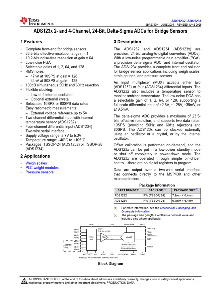 Ads 1232 | PDF | Analog To Digital Converter | Electrostatic Discharge