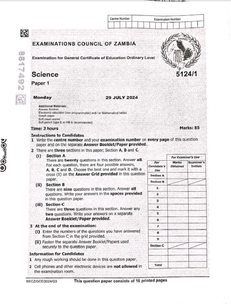 Science 2024 p1 Gce | PDF
