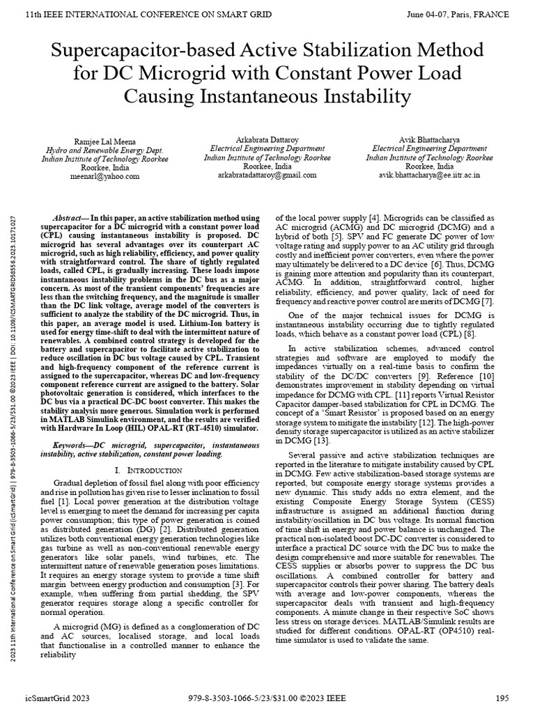 Supercapacitor Stabilization for DC Microgrid | PDF | Direct Current ...