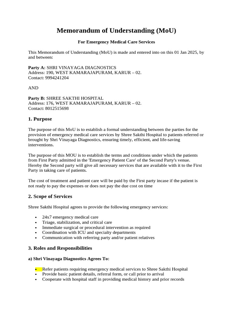 MoU for Emergency Medical Services | PDF | Health Care | Hospital