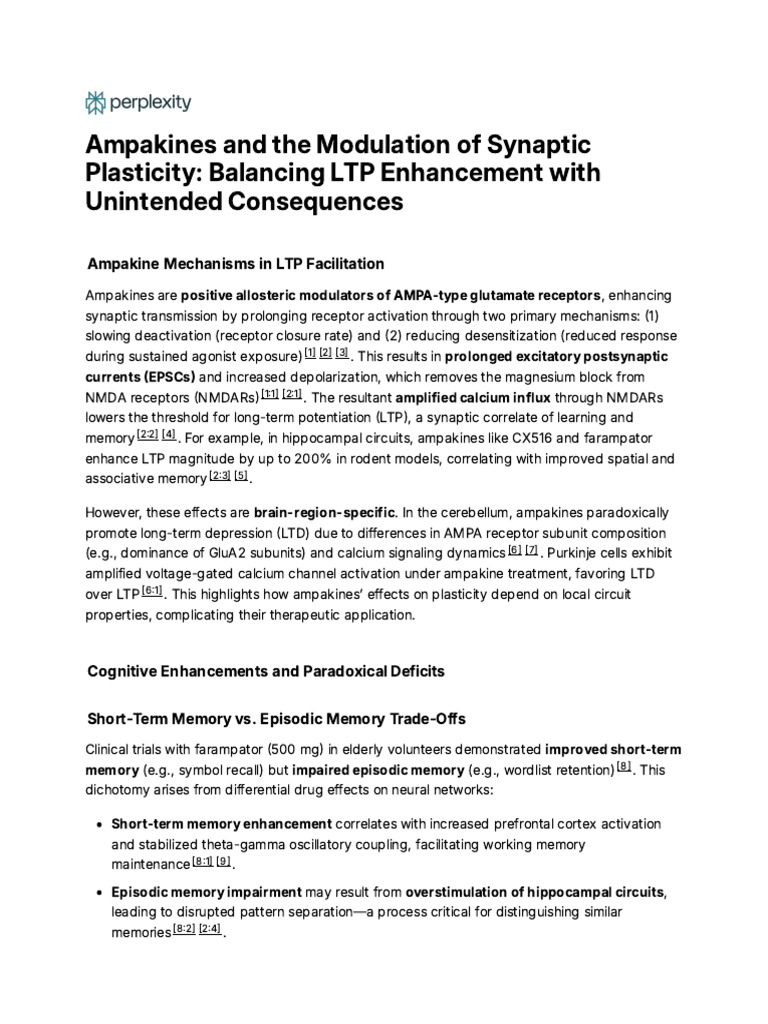 Ampakines and The Modulation of Synaptic Plasticit | PDF | Synaptic ...