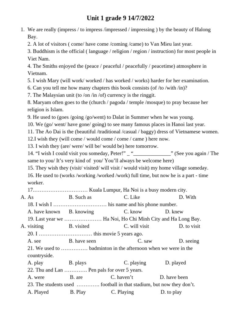 Grade 9 English Unit 1 Exercises | PDF