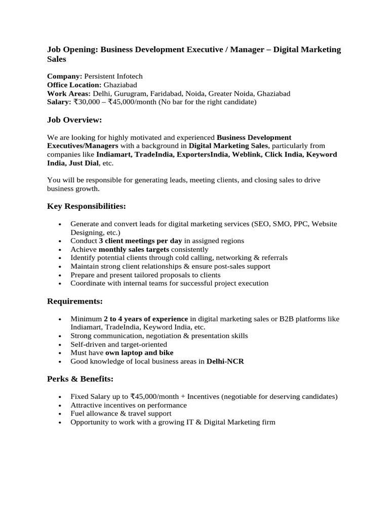 Business Development Executive Job in Ghaziabad | PDF