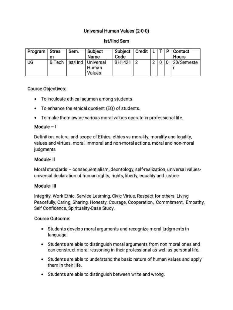 Universal Human Values Course Overview | PDF