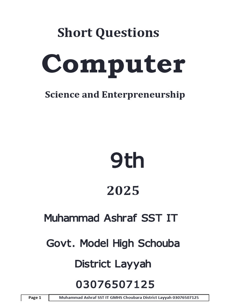 9th Grade Computer Science Short Q&A | PDF | Logic Gate | Teaching ...