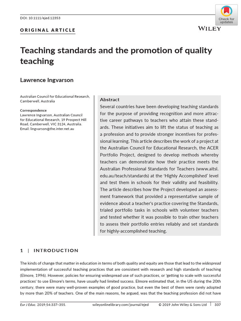 Enhancing Teaching Standards for Quality Education | PDF | Teachers ...