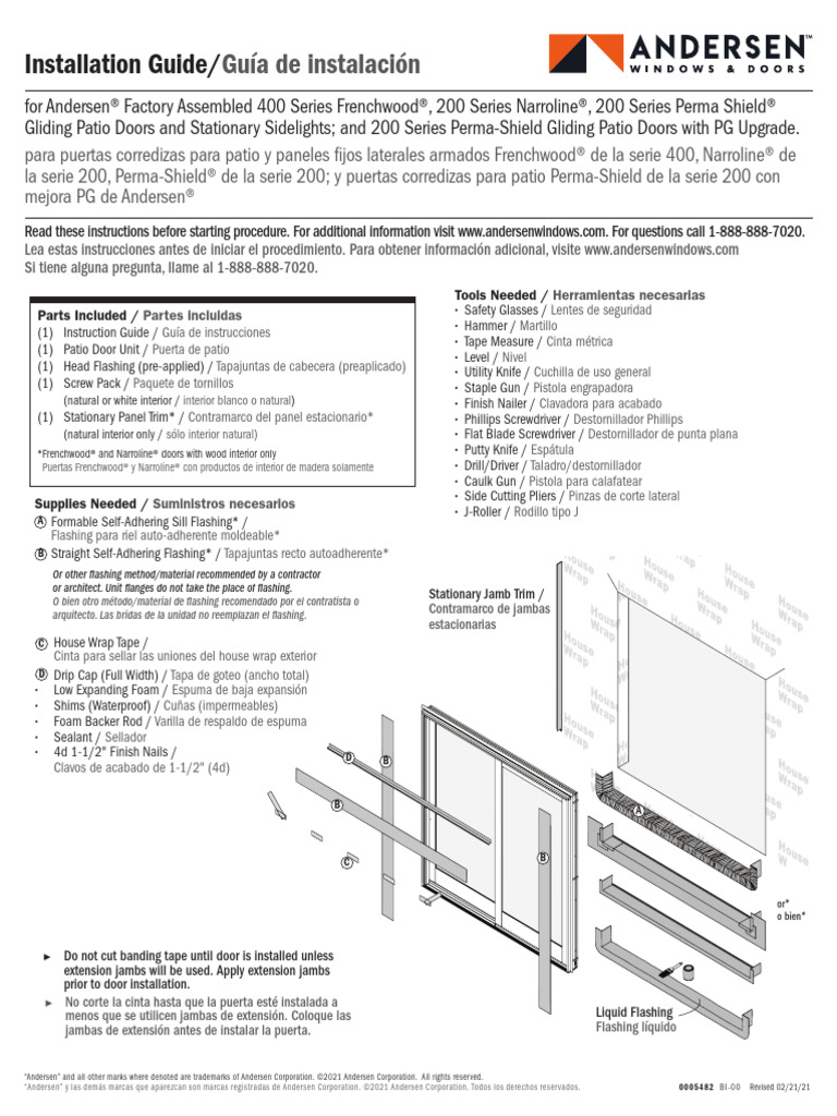 Andersen Patio Door Installation Guide | PDF | Window | Door