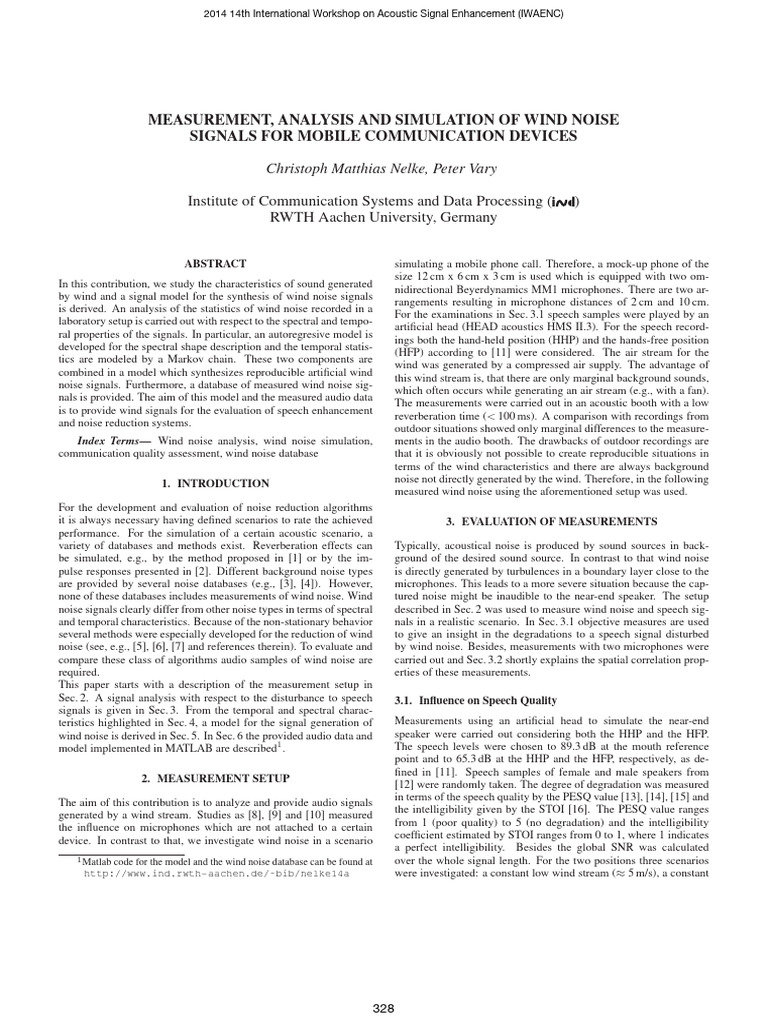 Measurement, Analysis and Simulation of Wind Noise Signals For Mobile ...