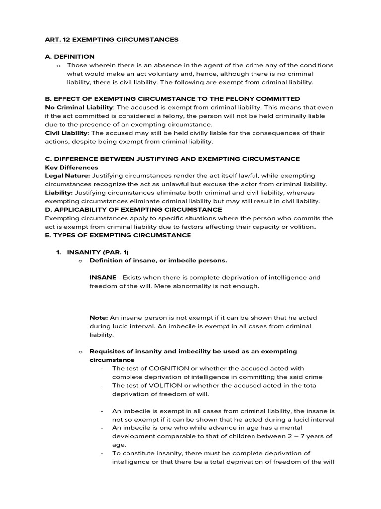 Exempting Circumstances in Criminal Law | PDF | Insanity Defense | Crimes