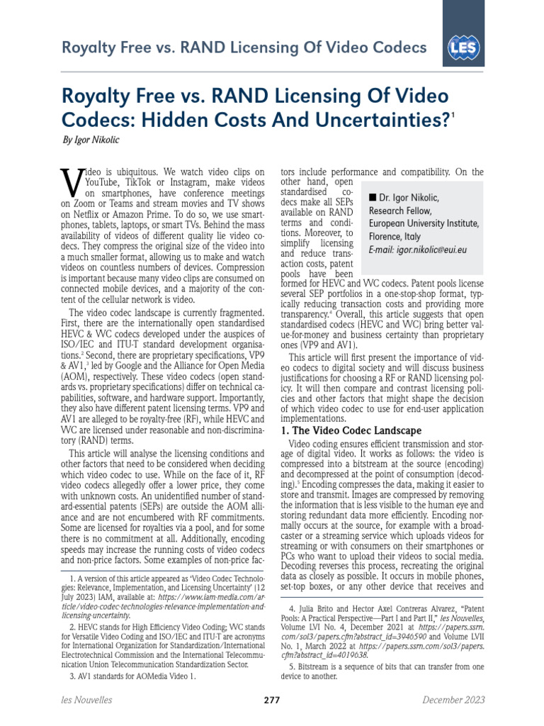 Video Codec Licensing: RF vs RAND Explained | PDF | Video | Digital ...