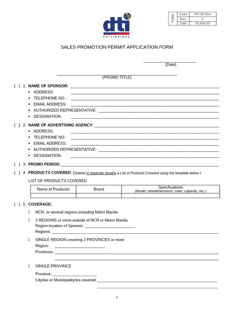 Sales Promo Application Form (Regional Offices) | PDF