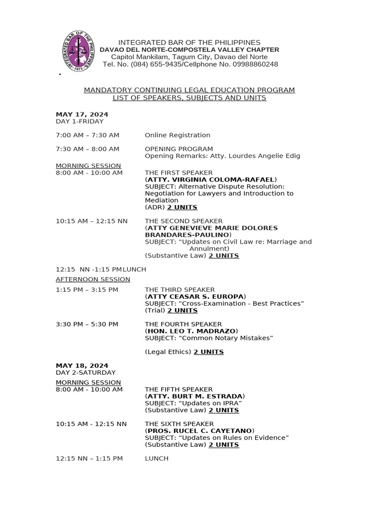 Davao Norte Legal Education Program 2024 | PDF | Alternative Dispute ...