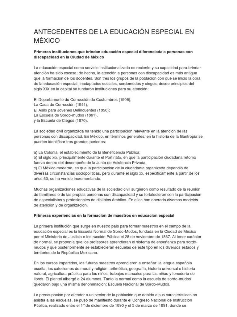 ANTECEDENTES DE LA EDUCACIÓN ESPECIAL EN MÉXICO