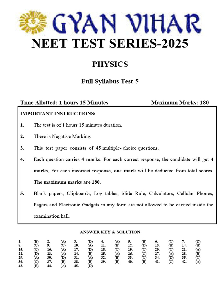 NEET 2025 Physics Test Series 5 | PDF | Waves | Collision
