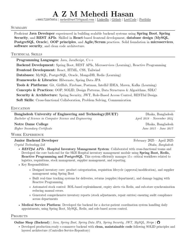 Java Developer Resume and Skills Overview | PDF | Databases | Java ...
