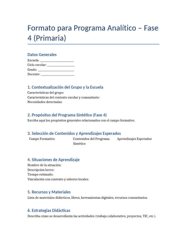 Programa Analítico Fase 4 Primaria | PDF
