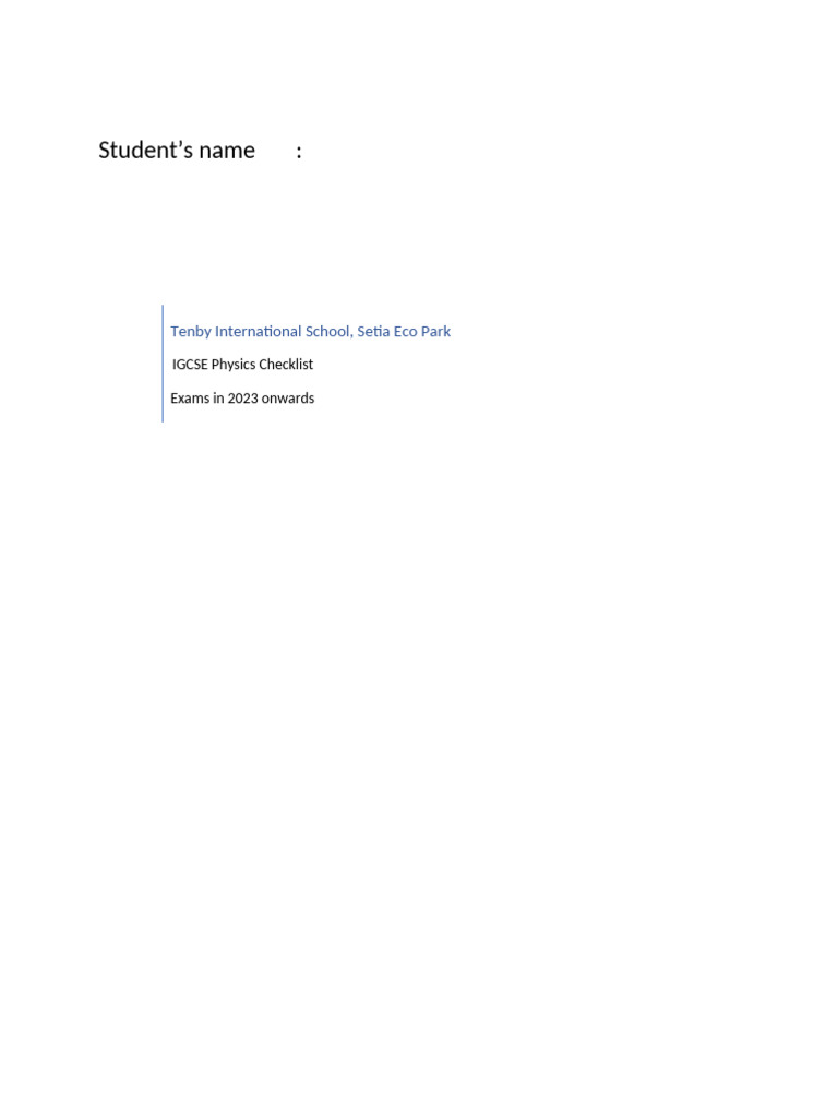 IGCSE Physics Exam Checklist 2023 | PDF | Gases | Atomic Nucleus