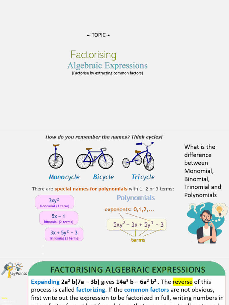 Factorisng Algebraic Expressions-Notes | PDF | Factorization ...