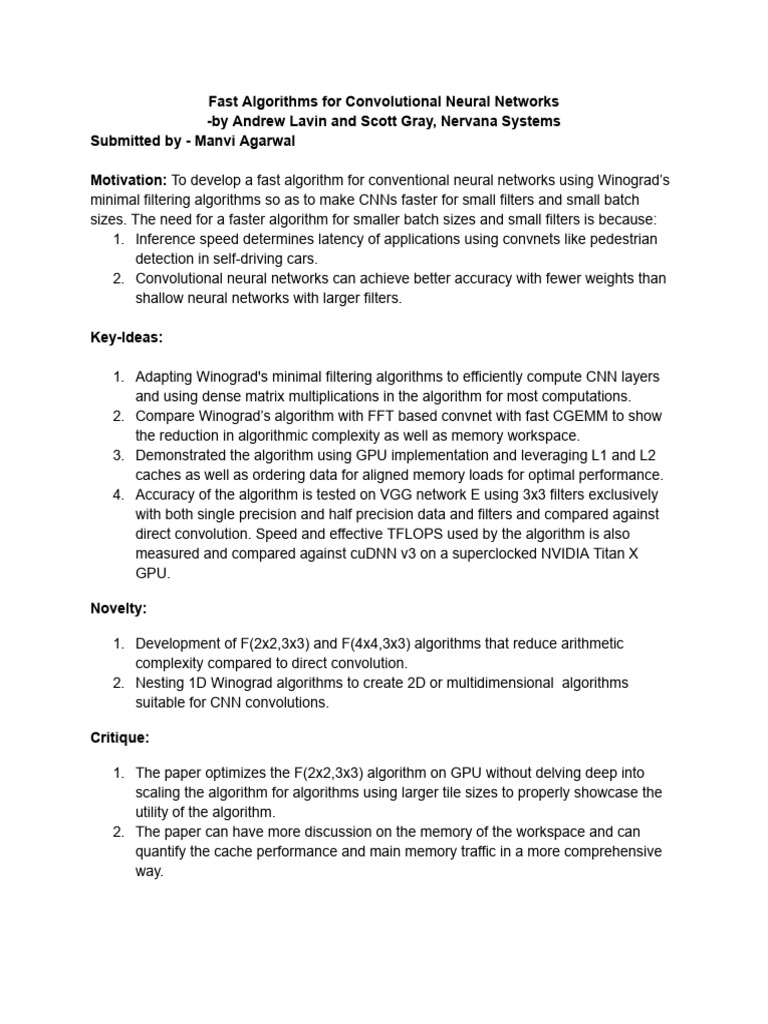 Winograd Algorithms for CNN Optimization | PDF