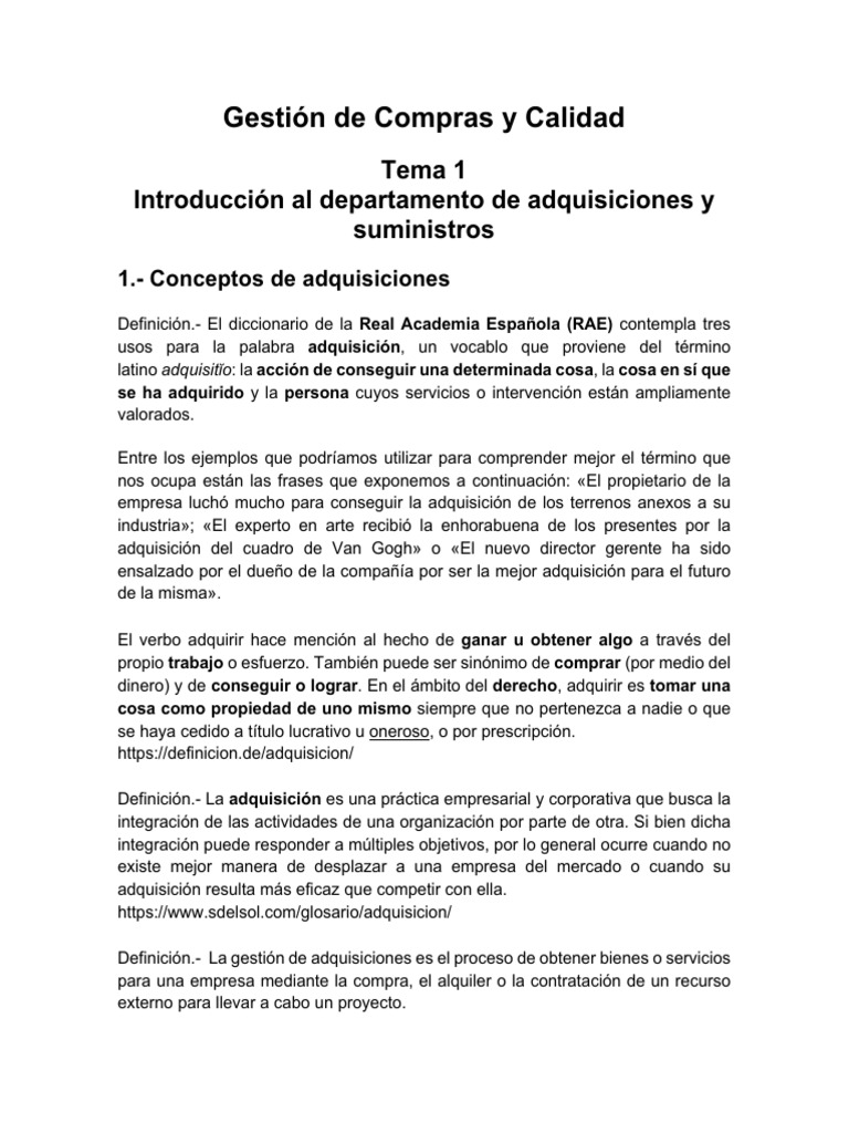 Tema 1 Gestión de Compras y Calidad | PDF | Business | Calidad (comercial)