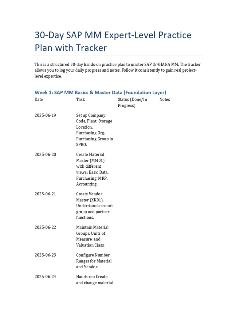 30-Day SAP MM Mastery Practice Plan | PDF | Computing