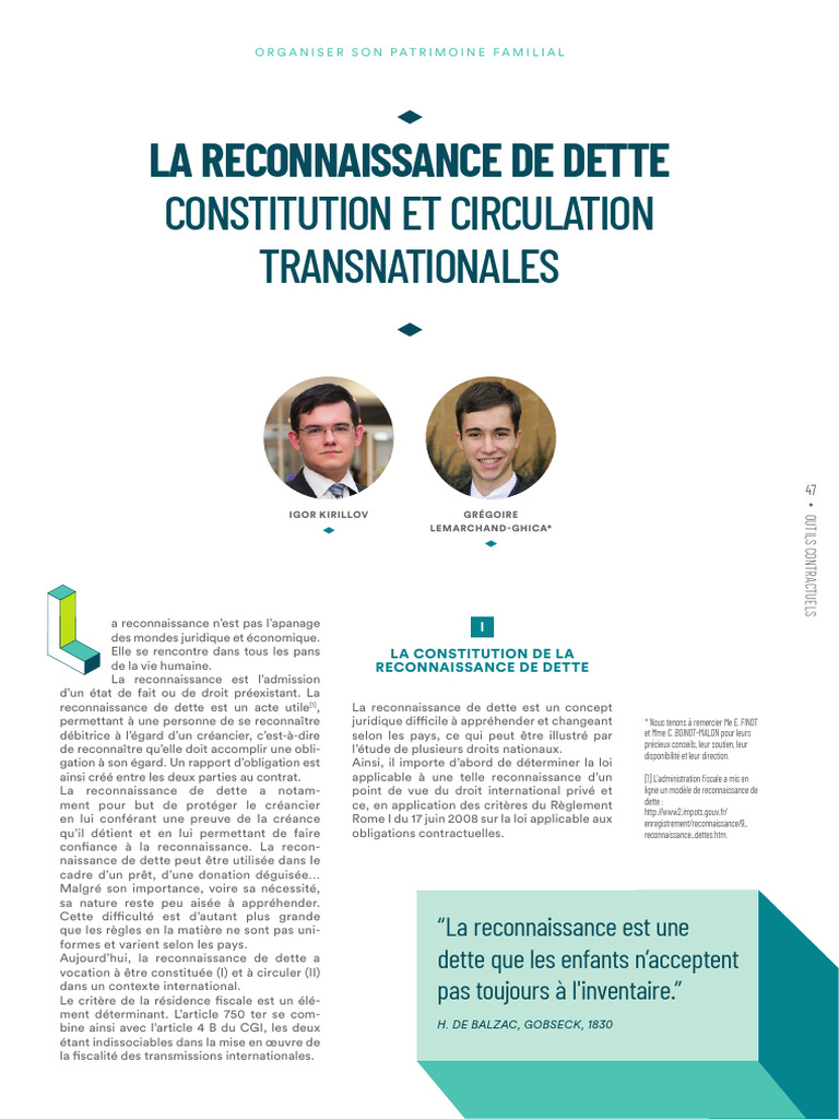 Reconnaissance de dette : aspects juridiques | PDF | Débiteur | Dettes