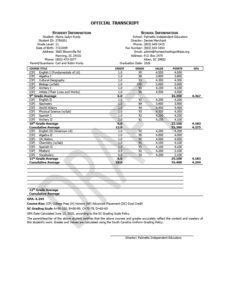 Purdy Alaina Jadyn Transcript | PDF | Advanced Placement | Student ...