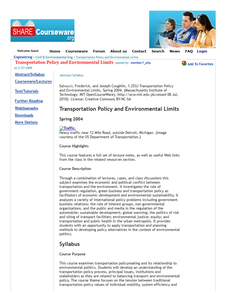 Transportation Policy and Environment | PDF | Transport | Policy