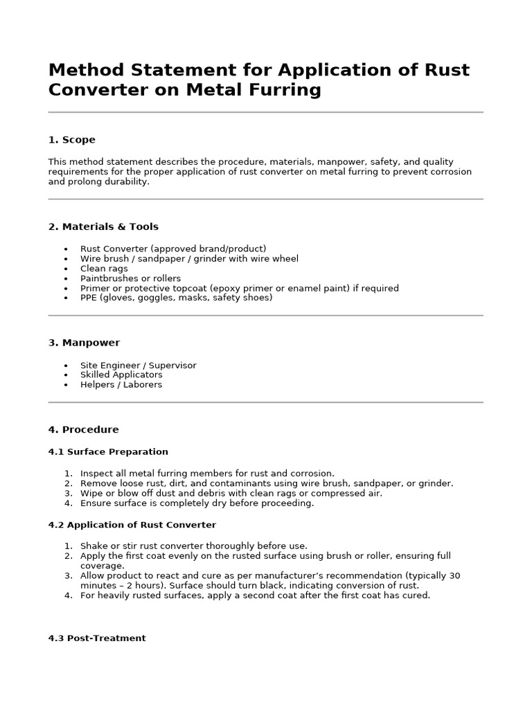Rust Converter Application Method Statement | PDF | Rust | Materials