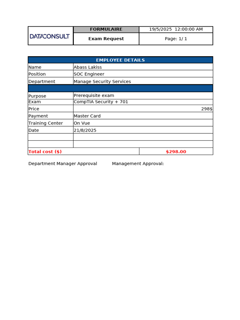 CompTIA Security+ Exam Request Form | PDF