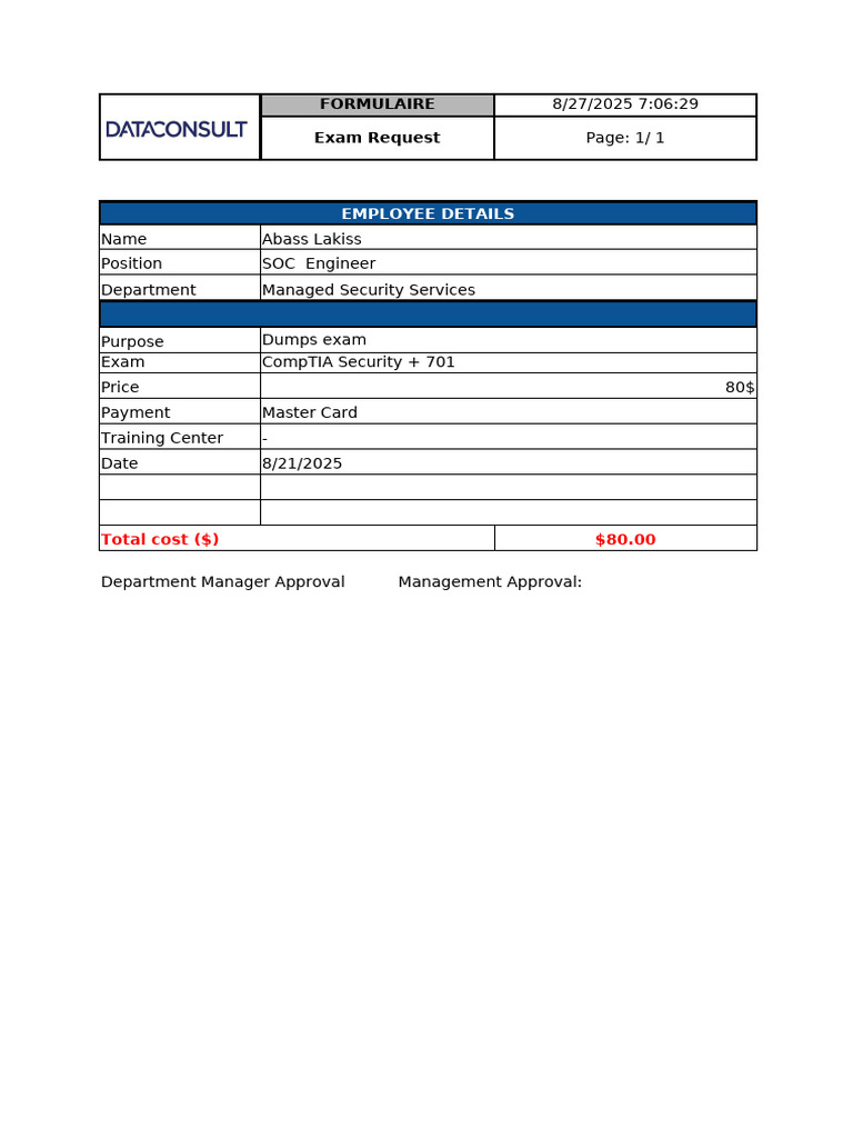 CompTIA Security+ Exam Request Form | PDF