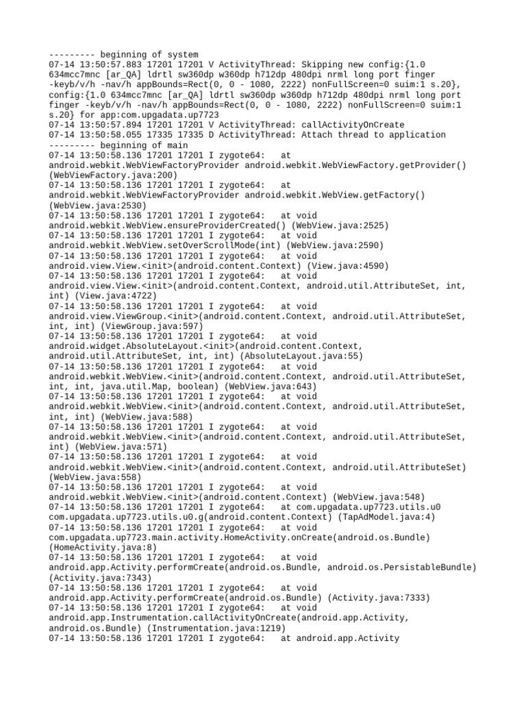Zygote64 WebView Initialization Log | PDF | Java (Programming Language ...