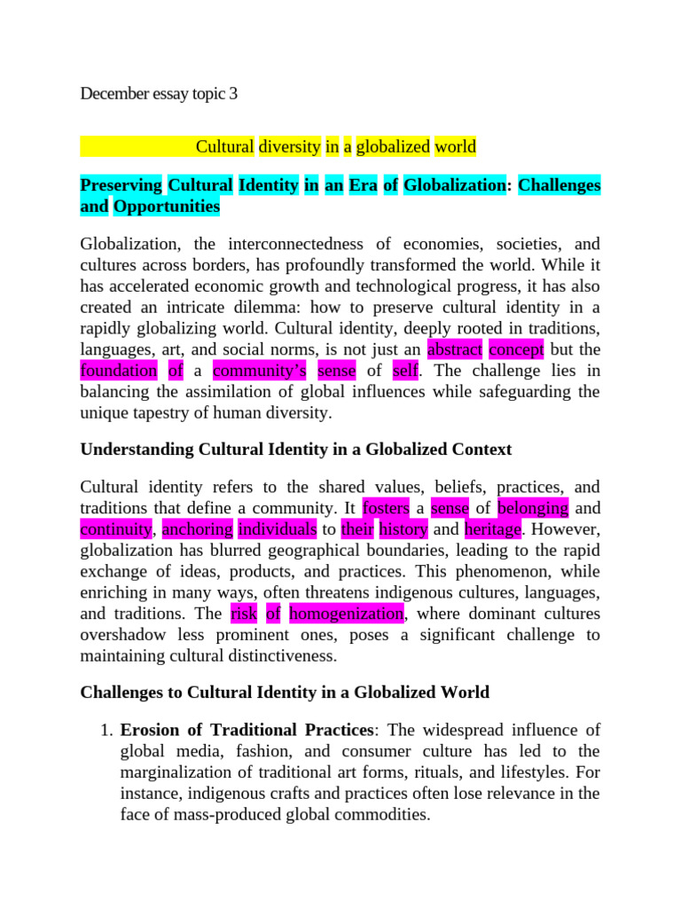 Preserving Cultural Identity in Globalization | PDF | Multiculturalism ...