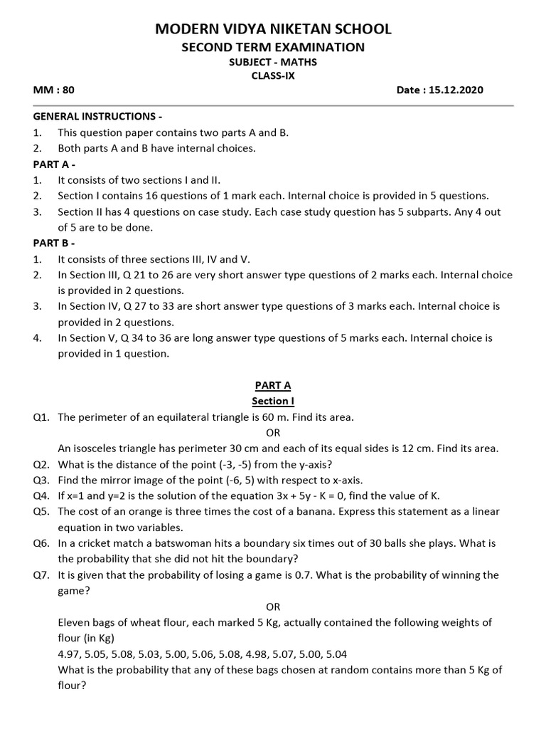 Class IX Maths Exam Paper | PDF | Rectangle | Elementary Geometry