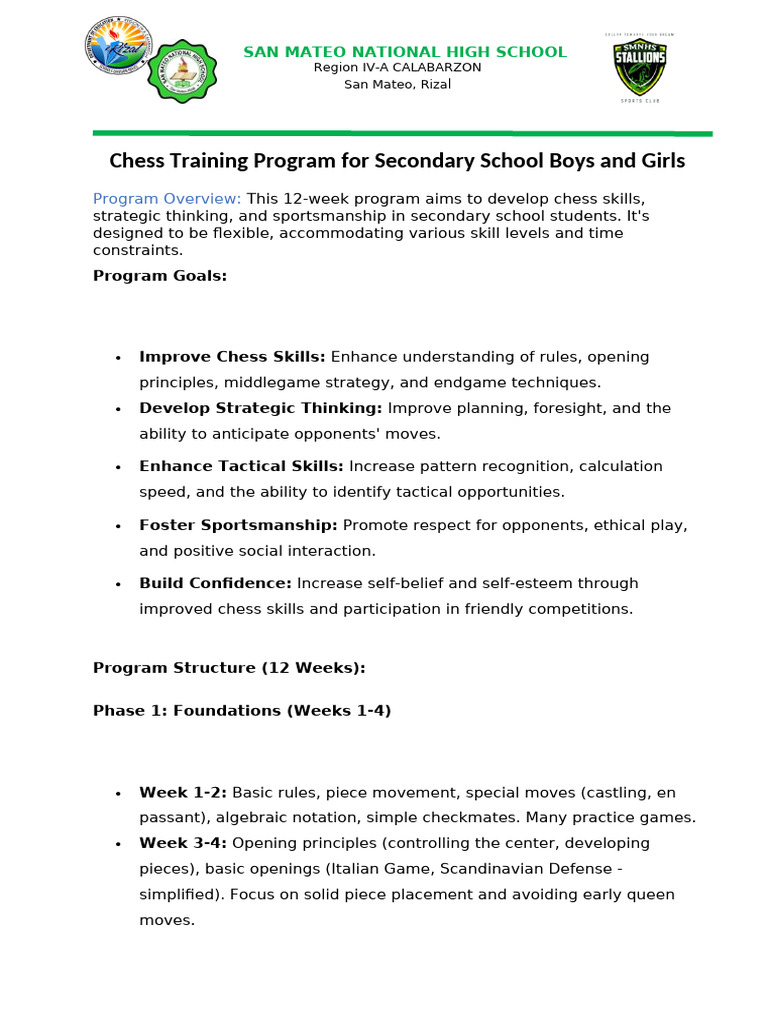 Chess Training Program for Students | PDF | Chess | Traditional Board Games