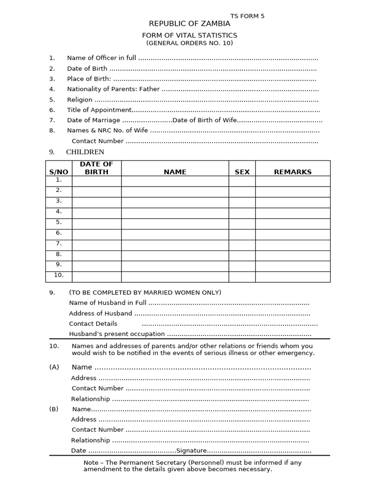 Vital Statistics Form Template | PDF