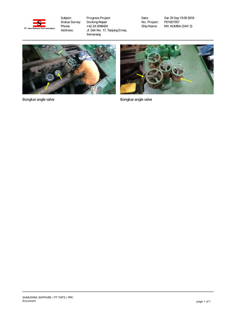 29-09-2018 Progress Docking Repair KN. KUMBA (Day 2) | PDF