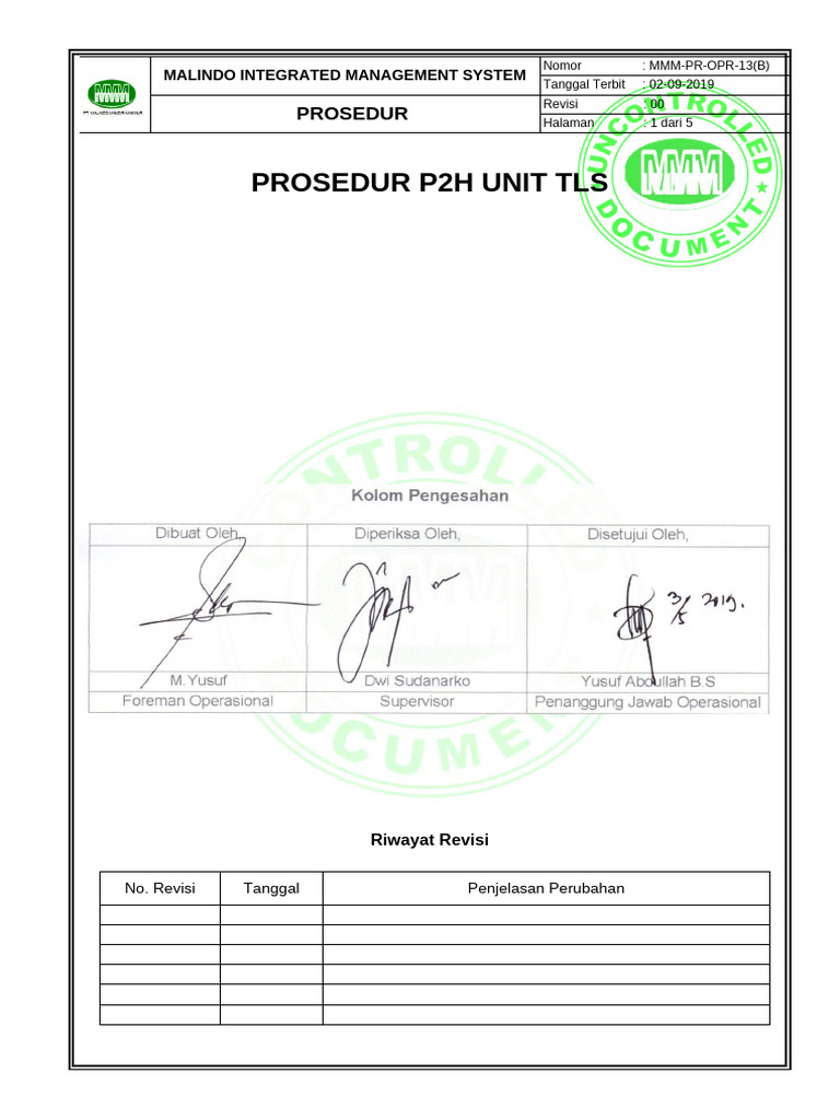 Prosedur P2H untuk Operator TLS Malindo | PDF