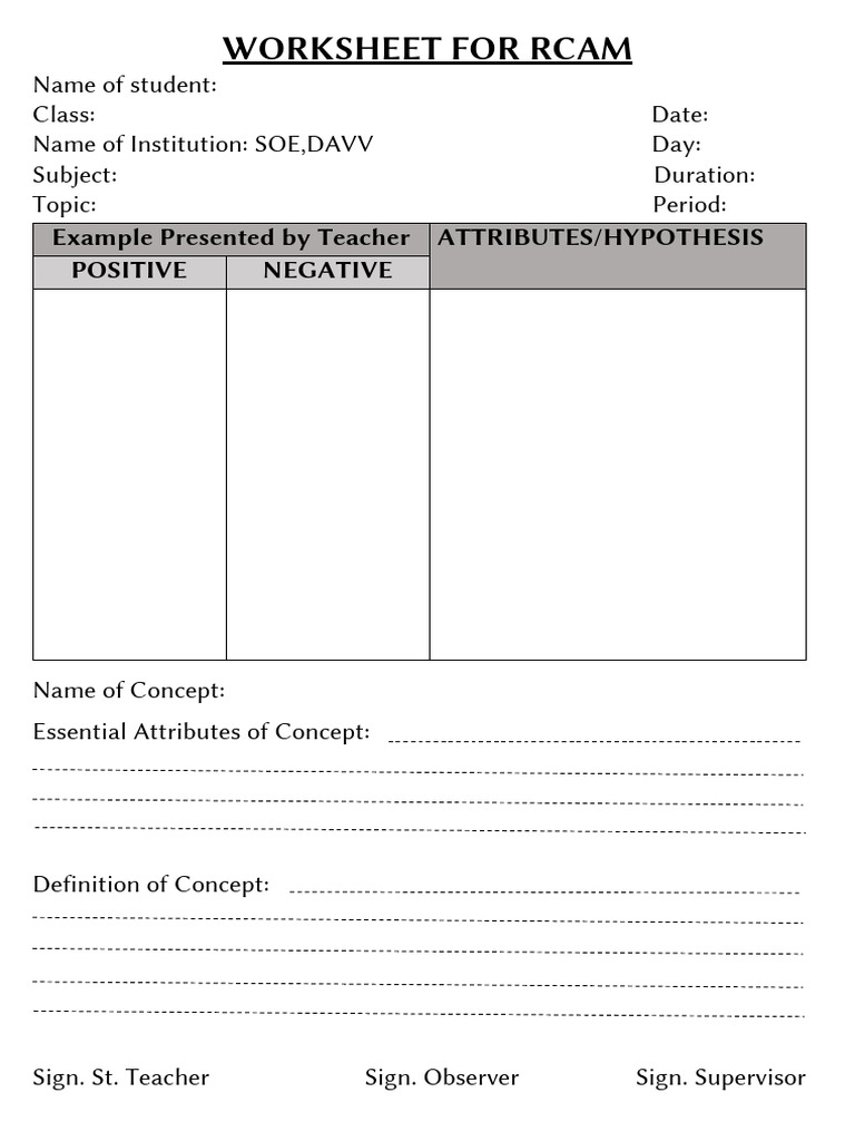 Worksheet For Rcam PDF