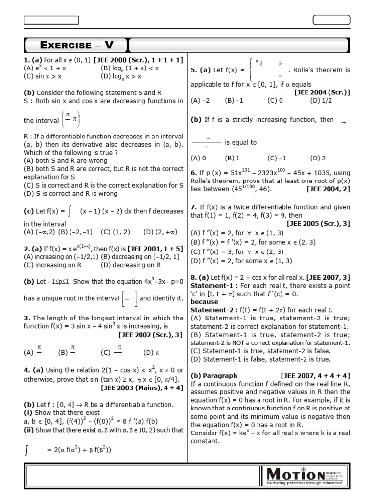 JEE Monotonicity Problems and Solutions | PDF | Calculus | Functions ...