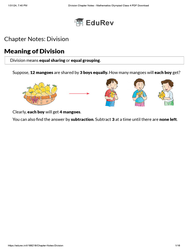 Division Notes for Class 4 Students | PDF | Division (Mathematics ...