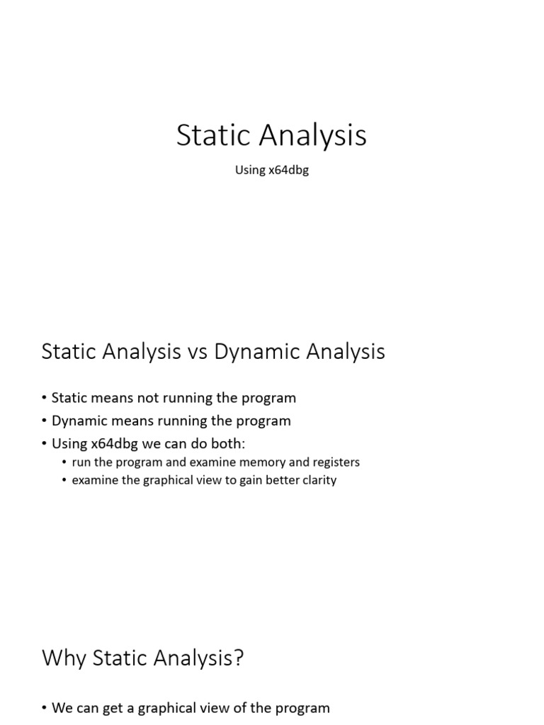 Static vs Dynamic Analysis with x64dbg | PDF
