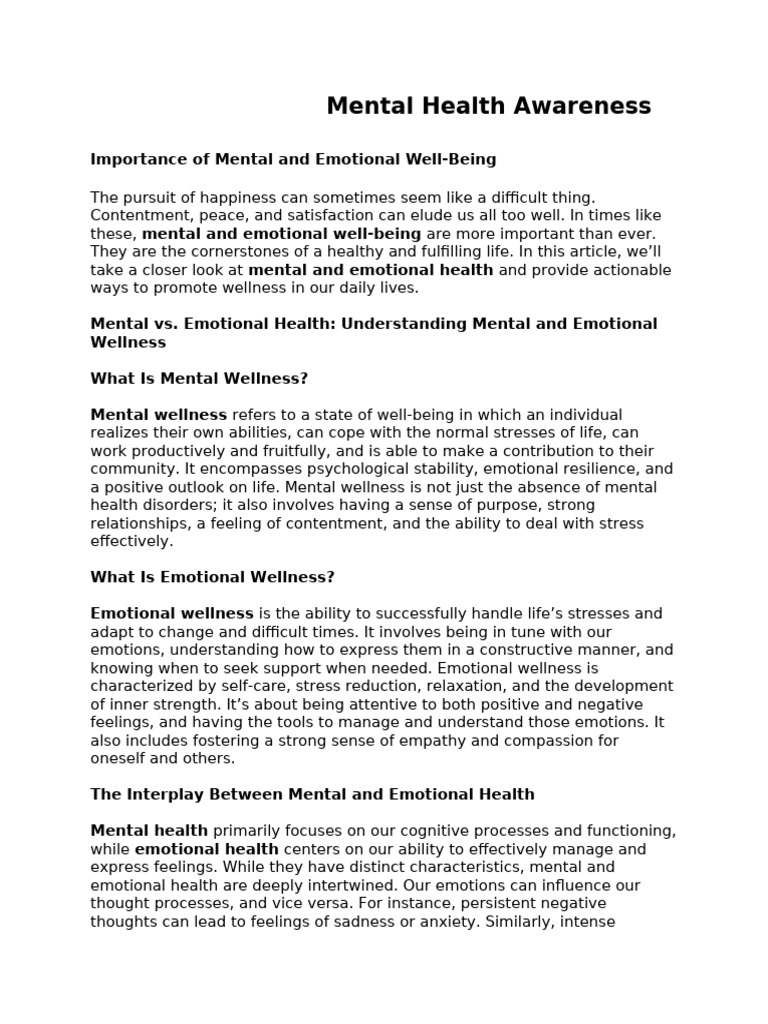 Promoting Mental Health Awareness | PDF | Well Being | Mental Health